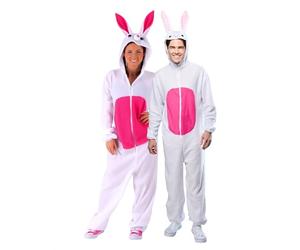 Rubies S8449 - Rabbit Costume for Adults with Front Zipper, Hood and Attached Tail, Original by Rubies for Easter, Carnival and Birthday, White Color with Pink Details, One Size