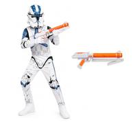 Rubies Star Wars Clone Trooper Costume Mask & Blaster Set Age 6-12 | Official Clone Trooper costume with detailed jumpsuit, boot tops, character mask and white and orange toy blaster.