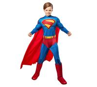 Rubies Superman Deluxe Kids Boys Costume Jumpsuit with Shoe Covers and Cape Small for Superhero Dress Up Parties and Halloween