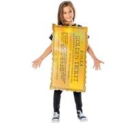 Rubies Willy Wonka Golden Ticket kids costume tabard gold black, 5-8 Years | Includes an easy-to-wear golden ticket tabard with adjustable straps for comfortable dressing up fun