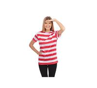 Womens Ladies Striped Shirt Ladies Costume Red and White Top Adult Fancy Dress