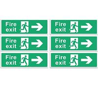 RubiGo 1/2/4/6 Pack Fire Exit Sign (Right Arrow) Self Adhesive 30 X 10cm Escape Sticker Emergency Signage (6)