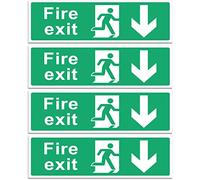 Rubigo - 1/2/4/6 Pack Fire Exit Signs - Down Arrow - Safety Signs - 30x10cm Self Adhesive Vinyl Sticker, Easy Application Fire Door Emergency Exit Signage (4)