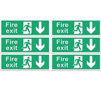 Rubigo - 1/2/4/6 Pack Fire Exit Signs - Down Arrow - Safety Signs - 30x10cm Self Adhesive Vinyl Sticker, Easy Application Fire Door Emergency Exit Signage (6)