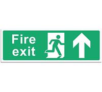Rubigo - 1/2/4/6 Pack Fire Exit Signs - Up Arrow - Safety Signs - 30x10cm Self Adhesive Vinyl Sticker, Easy Application Fire Door Emergency Exit Signage (1)