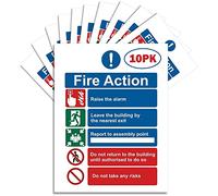 RubiGo - 1/2/5/10 Pack Fire Action Notice Sticker 20x15cm - Fire Safety Sign for Evacuation, Assembly Point, and Extinguisher Locations - Self Adhesive Vinyl (10)