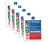RubiGo - 1/2/5/10 Pack Fire Action Notice Sticker 20x15cm - Fire Safety Sign for Evacuation, Assembly Point, and Extinguisher Locations - Self Adhesive Vinyl (5)