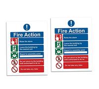 RubiGo - 1/2/5/10 Pack Fire Action Notice Sticker 20x15cm - Fire Safety Sign for Evacuation, Assembly Point, and Extinguisher Locations - Self Adhesive Vinyl (2)