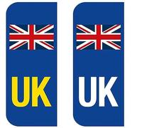 Rubigo 2 Pack UK Number Plate Stickers - Self-Adhesive Vinyl Stickers for Car Travel - Weatherproof - Union Jack Flag Labels Replaces EU or GB Flag - Legal for Driving in Europe Post-Brexit