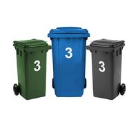 Rubigo 3 x Bin Numbers for Wheelie Bins, 0-99, Letters A-D, 17.5cm Dustbin Stickers, Easy Application Stick On Number Stickers - Weatherproof Self Adhesive Vinyl (3)