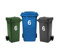 Rubigo 3 x Bin Numbers for Wheelie Bins, 0-99, Letters A-D, 17.5cm Dustbin Stickers, Easy Application Stick On Number Stickers - Weatherproof Self Adhesive Vinyl (6)