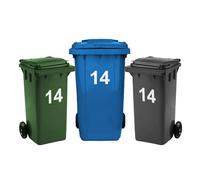 Rubigo 3 x Bin Numbers for Wheelie Bins, 0-99, Letters A-D, 17.5cm Dustbin Stickers, Easy Application Stick On Number Stickers - Weatherproof Self Adhesive Vinyl (14)
