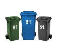 Rubigo 3 x Bin Numbers for Wheelie Bins, 0-99, Letters A-D, 17.5cm Dustbin Stickers, Easy Application Stick On Number Stickers - Weatherproof Self Adhesive Vinyl (81)