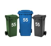 Rubigo 3 x Bin Numbers for Wheelie Bins, 0-99, Letters A-D, 17.5cm Dustbin Stickers, Easy Application Stick On Number Stickers - Weatherproof Self Adhesive Vinyl (55)