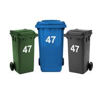 Rubigo 3 x Bin Numbers for Wheelie Bins, 0-99, Letters A-D, 17.5cm Dustbin Stickers, Easy Application Stick On Number Stickers - Weatherproof Self Adhesive Vinyl (47)