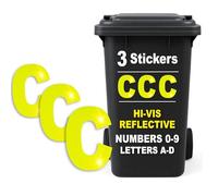 Rubigo 3PK Hi Vis Bin Numbers for Wheelie Bins - 0-9, Letters A-D, 17cm Reflective Dustbin Stickers - Easy Application Neon Yellow Stick On Number Stickers - Weatherproof Self Adhesive Vinyl (C)