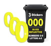 Rubigo 3PK Hi Vis Bin Numbers for Wheelie Bins - 0-9, Letters A-D, 17cm Reflective Dustbin Stickers - Easy Application Neon Yellow Stick On Number Stickers - Weatherproof Self Adhesive Vinyl (0)