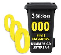 Rubigo 3PK Hi Vis Bin Numbers for Wheelie Bins - 0-9, Letters A-D, 17cm Reflective Dustbin Stickers - Easy Application Neon Yellow Stick On Number Stickers - Weatherproof Self Adhesive Vinyl (0)