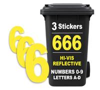 Rubigo 3PK Hi Vis Bin Numbers for Wheelie Bins - 0-9, Letters A-D, 17cm Reflective Dustbin Stickers - Easy Application Neon Yellow Stick On Number Stickers - Weatherproof Self Adhesive Vinyl (6)