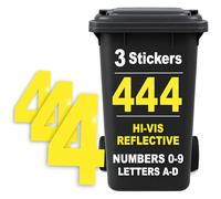 Rubigo 3PK Hi Vis Bin Numbers for Wheelie Bins - 0-9, Letters A-D, 17cm Reflective Dustbin Stickers - Easy Application Neon Yellow Stick On Number Stickers - Weatherproof Self Adhesive Vinyl (4)