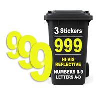 Rubigo 3PK Hi Vis Bin Numbers for Wheelie Bins - 0-9, Letters A-D, 17cm Reflective Dustbin Stickers - Easy Application Neon Yellow Stick On Number Stickers - Weatherproof Self Adhesive Vinyl (9)