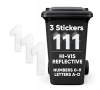 Rubigo 3PK Silver Hi Vis Bin Numbers for Wheelie Bins - 0-9, Letters A-D, 17cm Reflective Dustbin Stickers - Easy Application Stick On Number Stickers - Weatherproof Self Adhesive Vinyl (1)