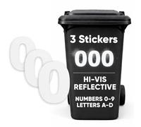 Rubigo 3PK Silver Hi Vis Bin Numbers for Wheelie Bins - 0-9, Letters A-D, 17cm Reflective Dustbin Stickers - Easy Application Stick On Number Stickers - Weatherproof Self Adhesive Vinyl (0)