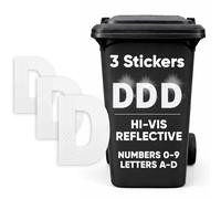 Rubigo 3PK Silver Hi Vis Bin Numbers for Wheelie Bins - 0-9, Letters A-D, 17cm Reflective Dustbin Stickers - Easy Application Stick On Number Stickers - Weatherproof Self Adhesive Vinyl (D)