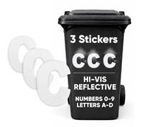 Rubigo 3PK Silver Hi Vis Bin Numbers for Wheelie Bins - 0-9, Letters A-D, 17cm Reflective Dustbin Stickers - Easy Application Stick On Number Stickers - Weatherproof Self Adhesive Vinyl (C)