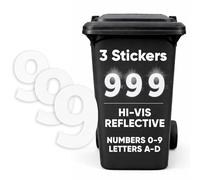 Rubigo 3PK Silver Hi Vis Bin Numbers for Wheelie Bins - 0-9, Letters A-D, 17cm Reflective Dustbin Stickers - Easy Application Stick On Number Stickers - Weatherproof Self Adhesive Vinyl (9)