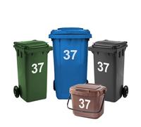 Rubigo 4 x Bin Numbers for Wheelie Bins, 0-99, 17.5cm Dustbin Stickers, Easy Application Stick On Number Stickers - Weatherproof Self Adhesive Vinyl (37)