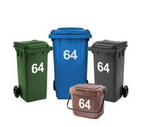 Rubigo 4 x Bin Numbers for Wheelie Bins, 0-99, 17.5cm Dustbin Stickers, Easy Application Stick On Number Stickers - Weatherproof Self Adhesive Vinyl (64)