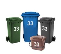 Rubigo 4 x Bin Numbers for Wheelie Bins, 0-99, Letters A-D, 17.5cm Dustbin Stickers, Easy Application Stick On Number Stickers - Weatherproof Self Adhesive Vinyl (33)