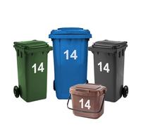 Rubigo 4 x Bin Numbers for Wheelie Bins, 0-99, Letters A-D, 17.5cm Dustbin Stickers, Easy Application Stick On Number Stickers - Weatherproof Self Adhesive Vinyl (14)