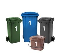 Rubigo 4 x Bin Numbers for Wheelie Bins, 0-99, Letters A-D, 17.5cm Dustbin Stickers, Easy Application Stick On Number Stickers - Weatherproof Self Adhesive Vinyl (1)