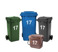 Rubigo 4 x Bin Numbers for Wheelie Bins, 0-99, Letters A-D, 17.5cm Dustbin Stickers, Easy Application Stick On Number Stickers - Weatherproof Self Adhesive Vinyl (17)