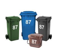 Rubigo 4 x Bin Numbers for Wheelie Bins, 0-99, Letters A-D, 17.5cm Dustbin Stickers, Easy Application Stick On Number Stickers - Weatherproof Self Adhesive Vinyl (87)