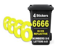 Rubigo 4PK Hi Vis Bin Numbers for Wheelie Bins - 0-9, Letters A-D, 17cm Reflective Dustbin Stickers - Easy Application Neon Yellow Stick On Number Stickers - Weatherproof Self Adhesive Vinyl (6)