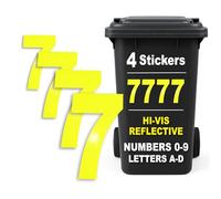 Rubigo 4PK Hi Vis Bin Numbers for Wheelie Bins - 0-9, Letters A-D, 17cm Reflective Dustbin Stickers - Easy Application Neon Yellow Stick On Number Stickers - Weatherproof Self Adhesive Vinyl (7)