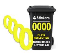 Rubigo 4PK Hi Vis Bin Numbers for Wheelie Bins - 0-9, Letters A-D, 17cm Reflective Dustbin Stickers - Easy Application Neon Yellow Stick On Number Stickers - Weatherproof Self Adhesive Vinyl (0)
