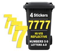 Rubigo 4PK Hi Vis Bin Numbers for Wheelie Bins - 0-9, Letters A-D, 17cm Reflective Dustbin Stickers - Easy Application Neon Yellow Stick On Number Stickers - Weatherproof Self Adhesive Vinyl (7)
