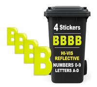 Rubigo 4PK Hi Vis Bin Numbers for Wheelie Bins - 0-9, Letters A-D, 17cm Reflective Dustbin Stickers - Easy Application Neon Yellow Stick On Number Stickers - Weatherproof Self Adhesive Vinyl (B)