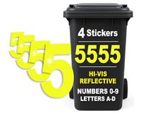 Rubigo 4PK Hi Vis Bin Numbers for Wheelie Bins - 0-9, Letters A-D, 17cm Reflective Dustbin Stickers - Easy Application Neon Yellow Stick On Number Stickers - Weatherproof Self Adhesive Vinyl (5)