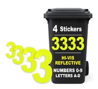 Rubigo 4PK Hi Vis Bin Numbers for Wheelie Bins - 0-9, Letters A-D, 17cm Reflective Dustbin Stickers - Easy Application Neon Yellow Stick On Number Stickers - Weatherproof Self Adhesive Vinyl (3)