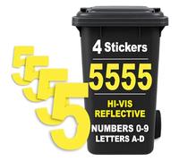 Rubigo 4PK Hi Vis Bin Numbers for Wheelie Bins - 0-9, Letters A-D, 17cm Reflective Dustbin Stickers - Easy Application Neon Yellow Stick On Number Stickers - Weatherproof Self Adhesive Vinyl (5)