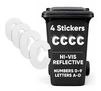 Rubigo 4PK Silver Hi Vis Bin Numbers for Wheelie Bins - 0-9, Letters A-D, 17cm Reflective Dustbin Stickers - Easy Application Stick On Number Stickers - Weatherproof Self Adhesive Vinyl (C)