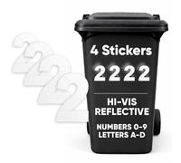 Rubigo 4PK Silver Hi Vis Bin Numbers for Wheelie Bins - 0-9, Letters A-D, 17cm Reflective Dustbin Stickers - Easy Application Stick On Number Stickers - Weatherproof Self Adhesive Vinyl (2)