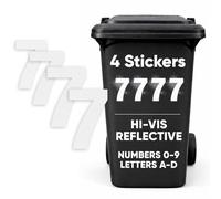 Rubigo 4PK Silver Hi Vis Bin Numbers for Wheelie Bins - 0-9, Letters A-D, 17cm Reflective Dustbin Stickers - Easy Application Stick On Number Stickers - Weatherproof Self Adhesive Vinyl (7)