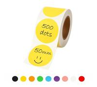 Rubigo 50mm Coloured Circle Stickers - 500 Round Stickers, 10 Colours, Writable, Durable Sticky Labels on a Roll for Thermal Transfer Printing, Moving House, Warehouse, Crafts. Semi Gloss (Yellow)