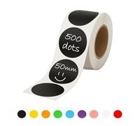 Rubigo 50mm Coloured Circle Stickers - 500 Round Stickers - 10 Colours, Writable, Durable Sticky Labels on a Roll for Thermal Printing, Moving House, Warehouse, Crafts. Semi Gloss (Deep Black)